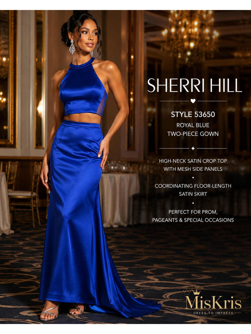 Sherri Hill 53650 Royal Blue Two Piece Satin Prom Gown Size 8 NWT